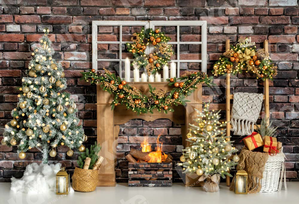 Kate Winter Christmas Backdrop Fireplace For Photography