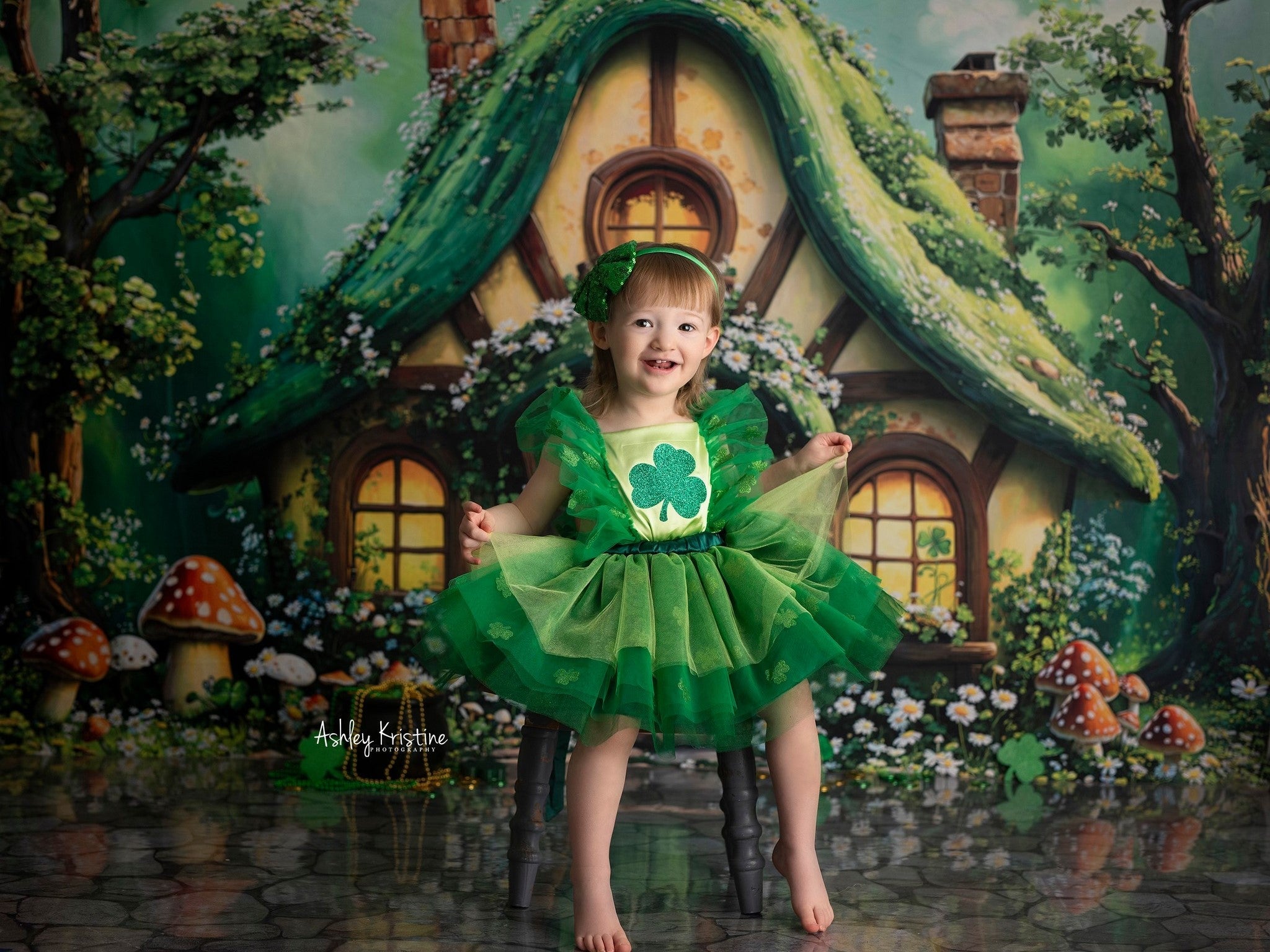 Girl standing in front of St. Patrick's Day Backdrops