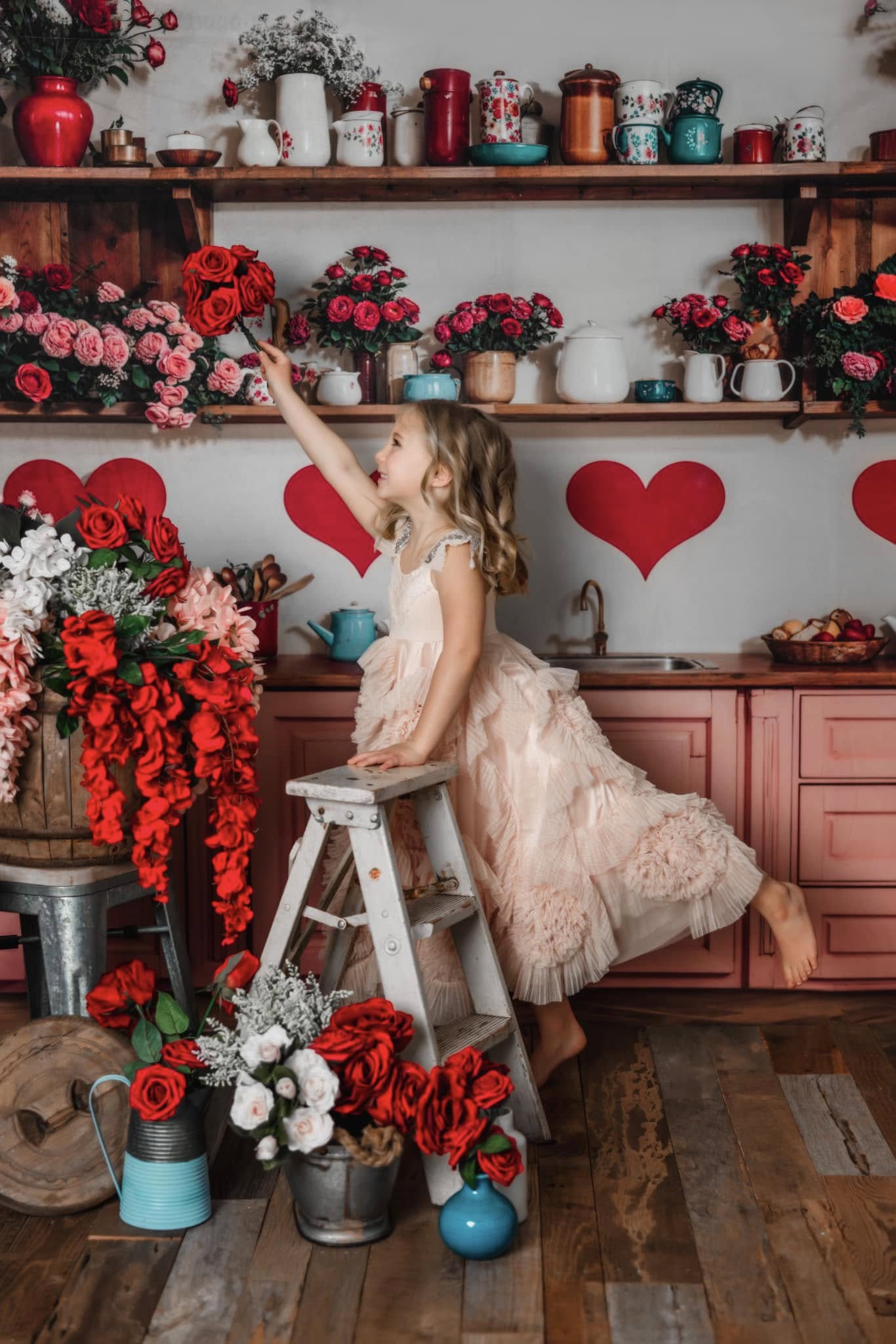 Kate Valentine Kitchen Floral Red Heart Backdrop Designed by Emetselch