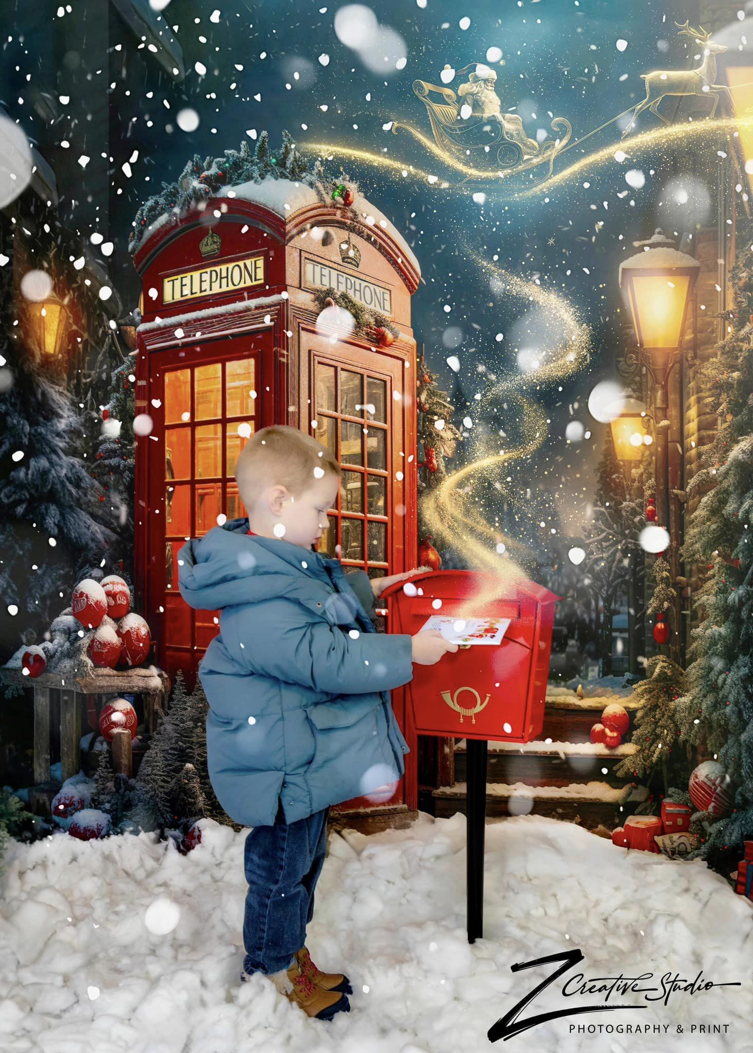 Kate Christmas Red Telephone Backdrop Designed by Emetselch