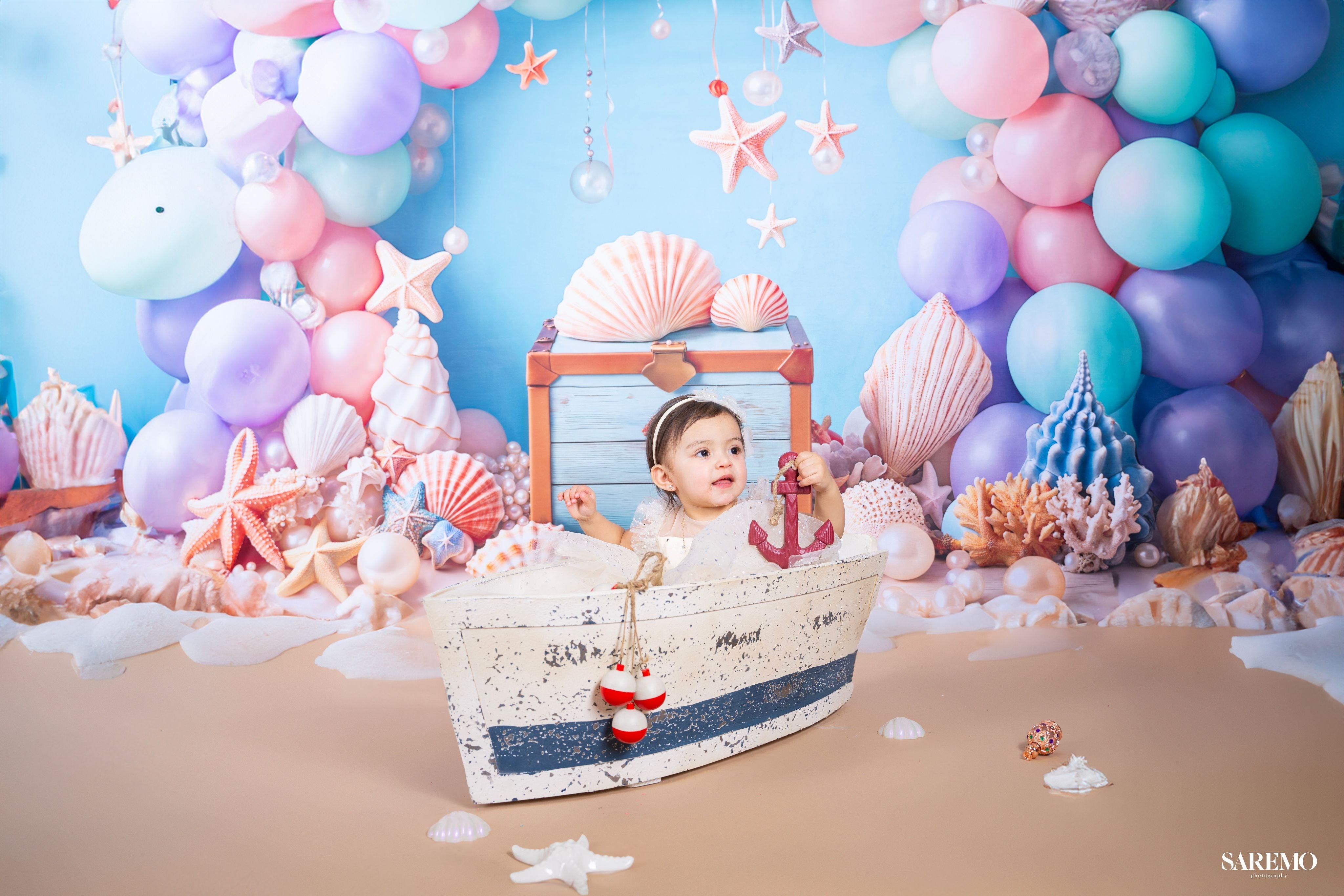 Kate Cake Smash Sea Colorful Balloons Backdrop Designed by Emetselch