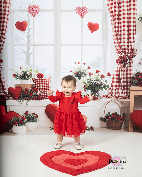 Kate Valentine's Day Window Floral Hearts Backdrop Designed by Emetselch