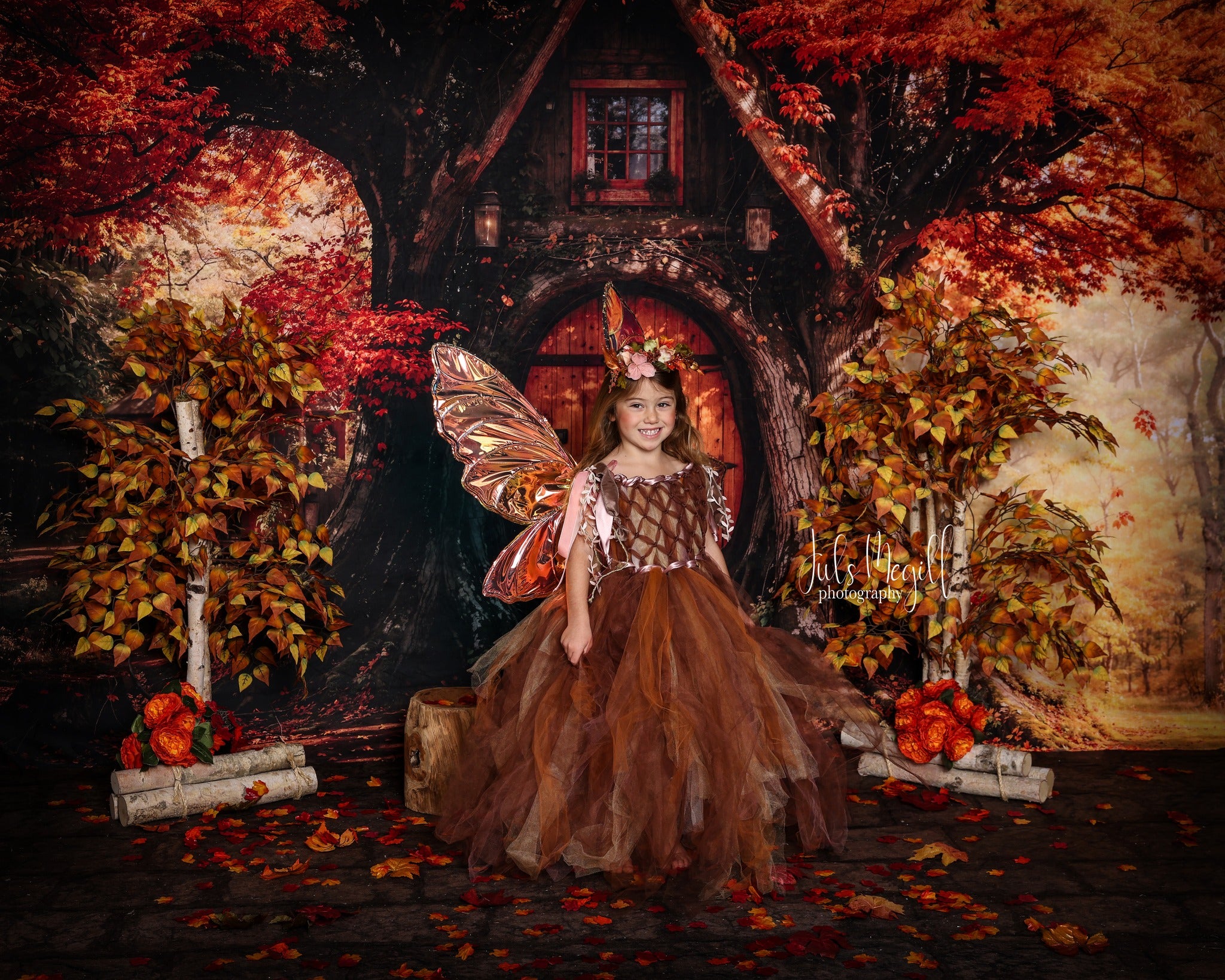 Kate Fall Maple Leaves Treehouse Forest Backdrop Designed by Emetselch