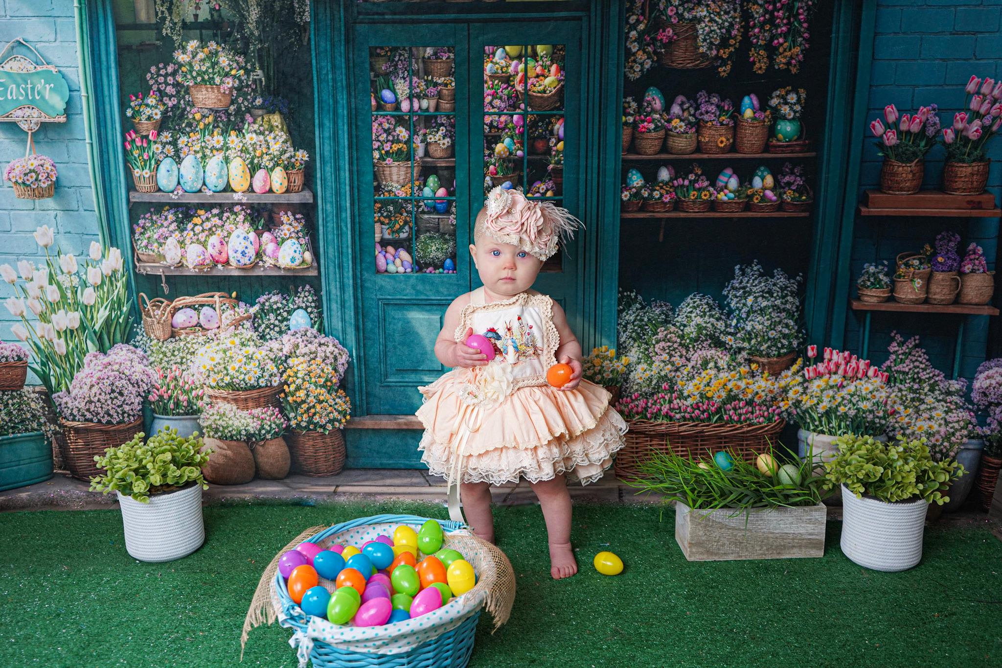 Kate Easter Flower Shop Blue Backdrop Designed by Emetselch