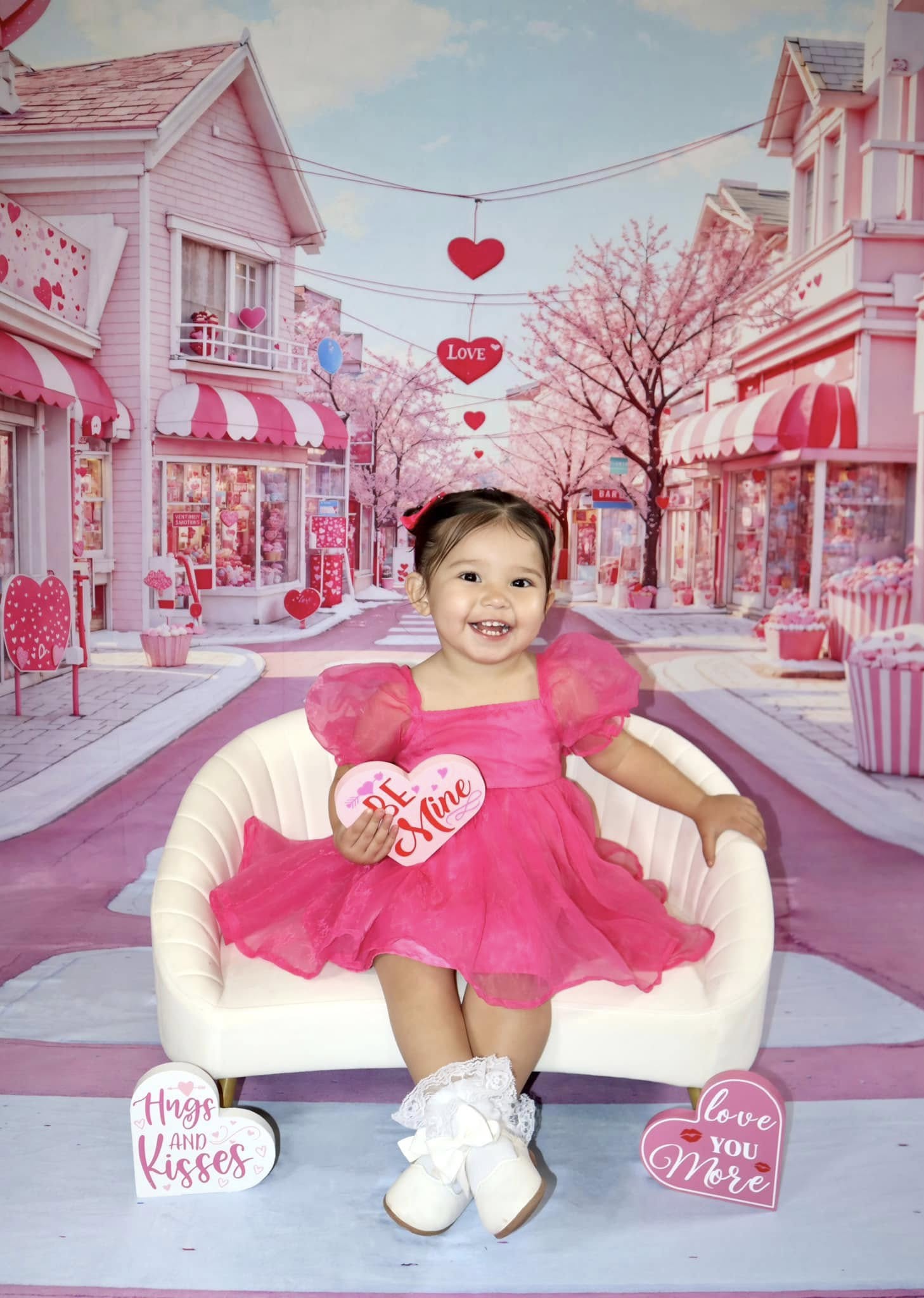 Kate Pink Love Street Cupcake Backdrop+Pink Cascading Stairs Floor Backdrop