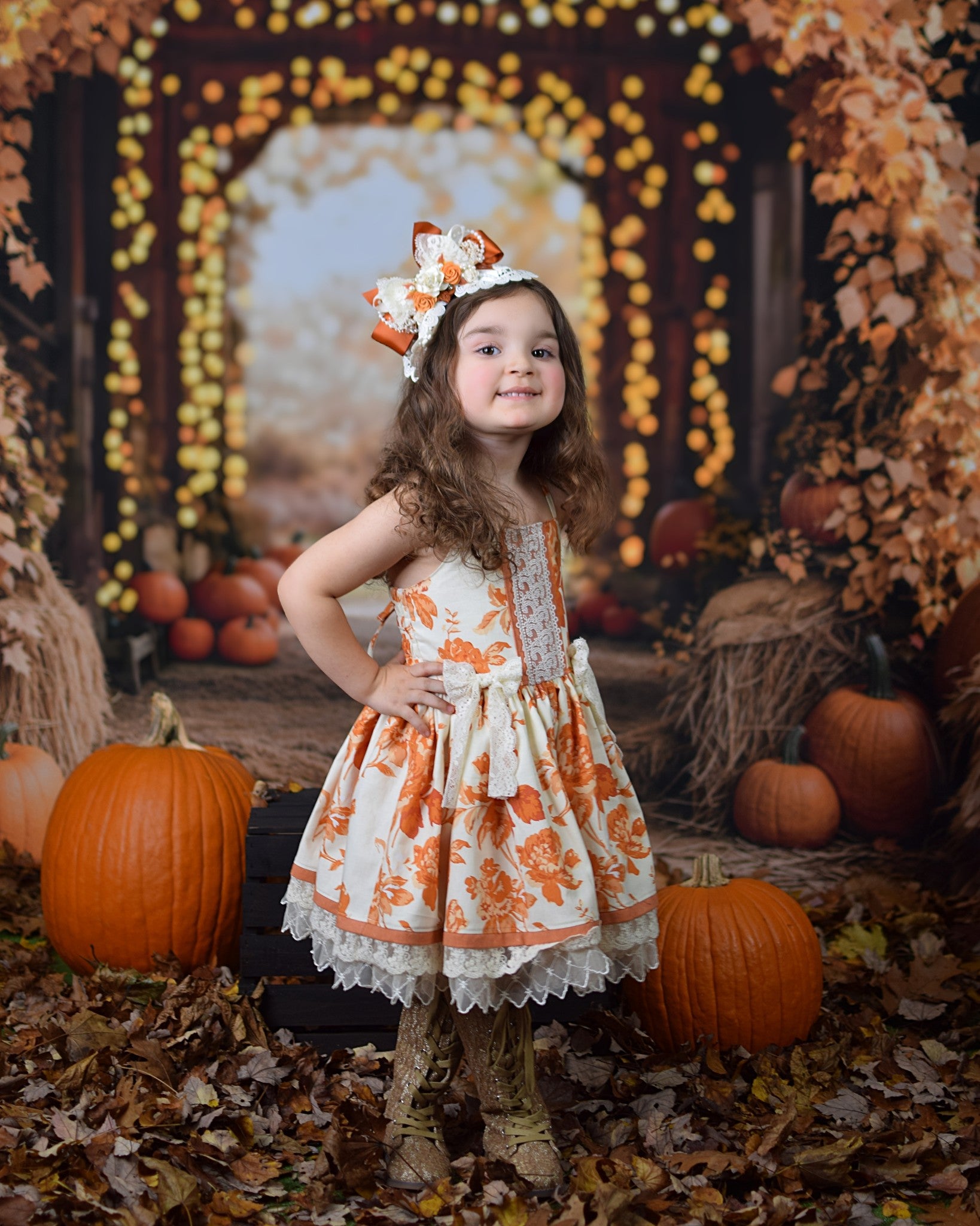 Kate Fall Maple Arch Pumpkins Barn Backdrop Designed by Emetselch