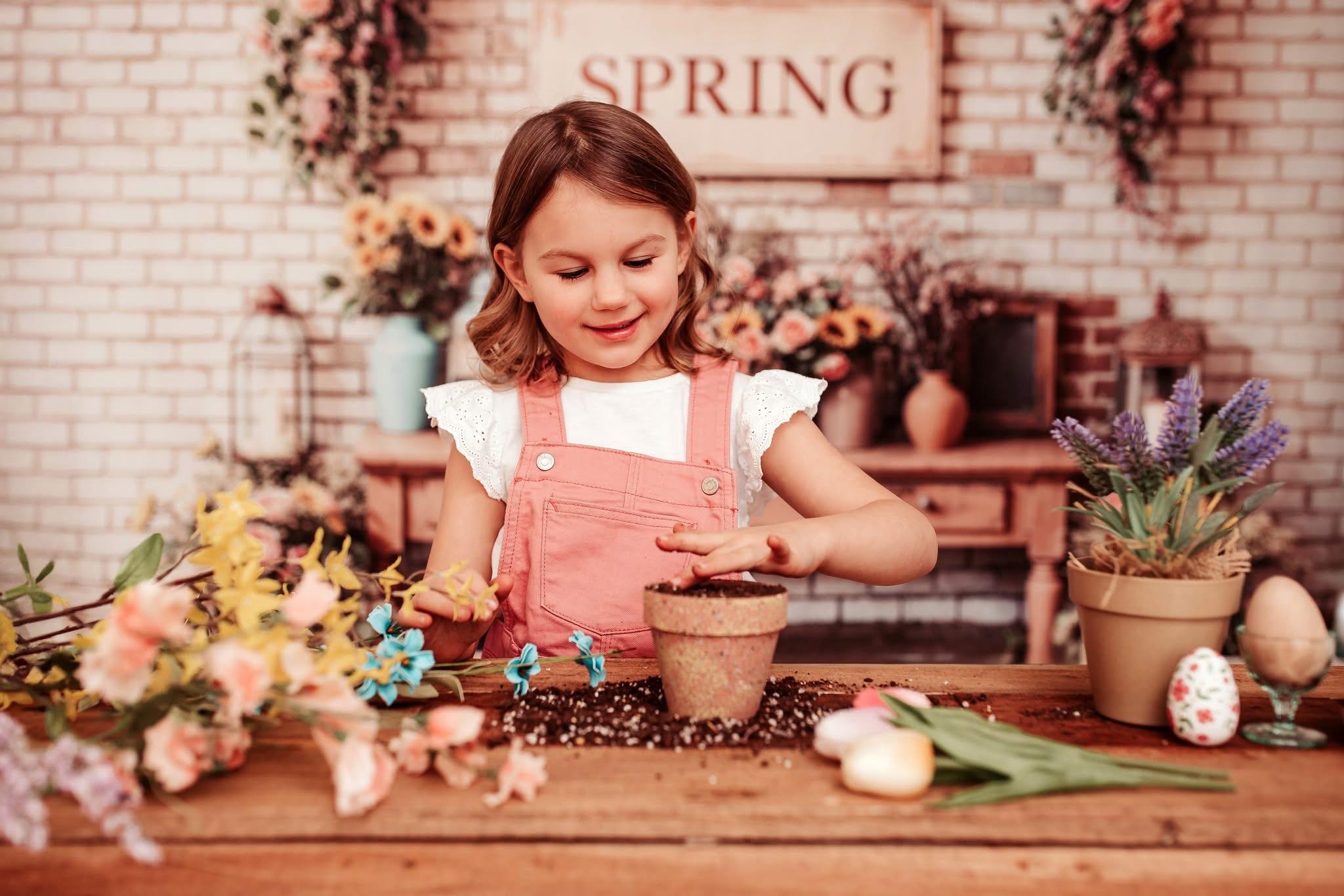 Kate Spring Floral Vintage Brick Wall Backdrop Designed by Emetselch