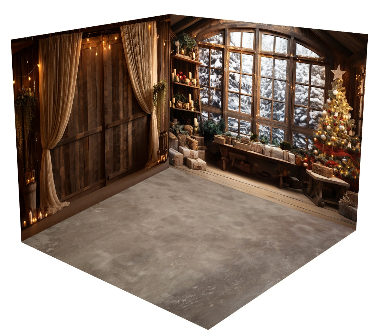 Kate Christmas Tree Winter Snow Wood Room Set(8ftx8ft&10ftx8ft&8ftx10ft)