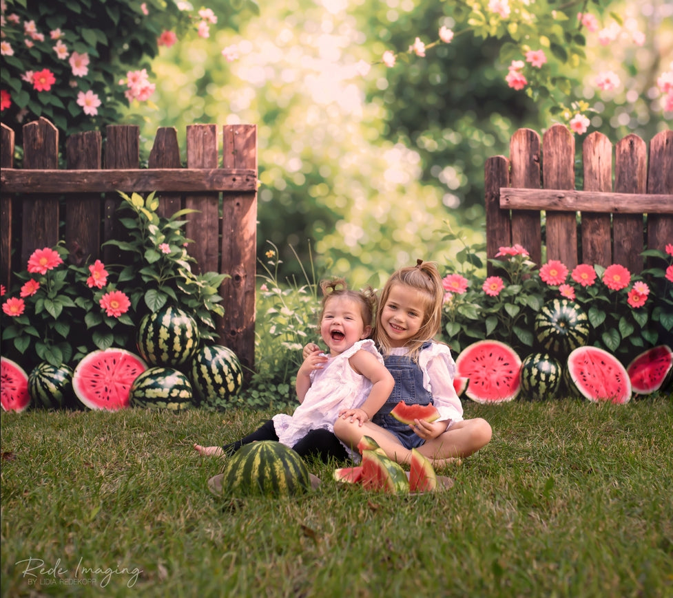 Lightning Deals-1 Kate Summer Watermelon Fence Backdrop Designed by Emetselch