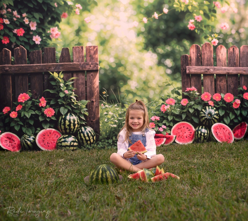 Lightning Deals-1 Kate Summer Watermelon Fence Backdrop Designed by Emetselch