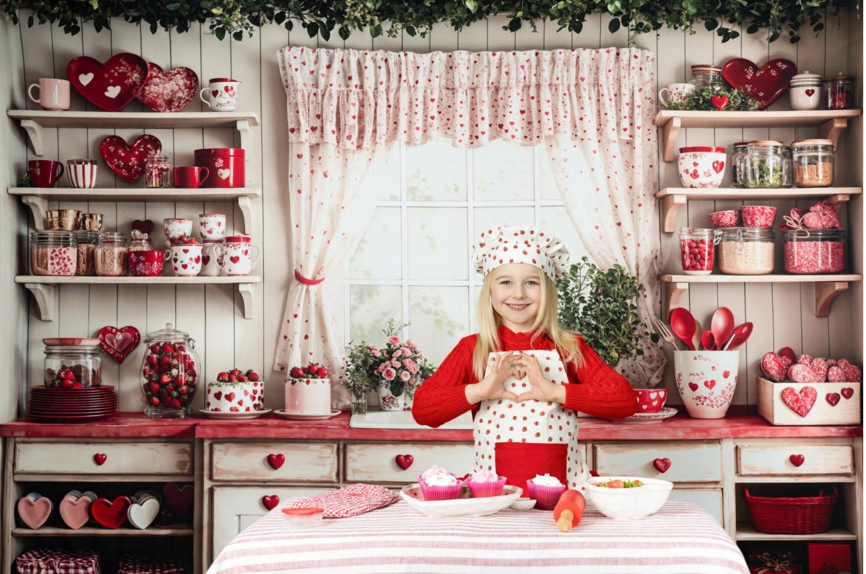 Kate Fleece Valentine's Day Kitchen Backdrop Red Heart Designed by Emetselch