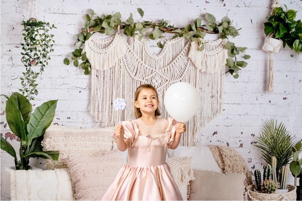 Kate Boho Backdrop Macrame Floor Pillows Plants Spring Mother's Day Designed By Mandy Ringe Photography - Kate Backdrop AU