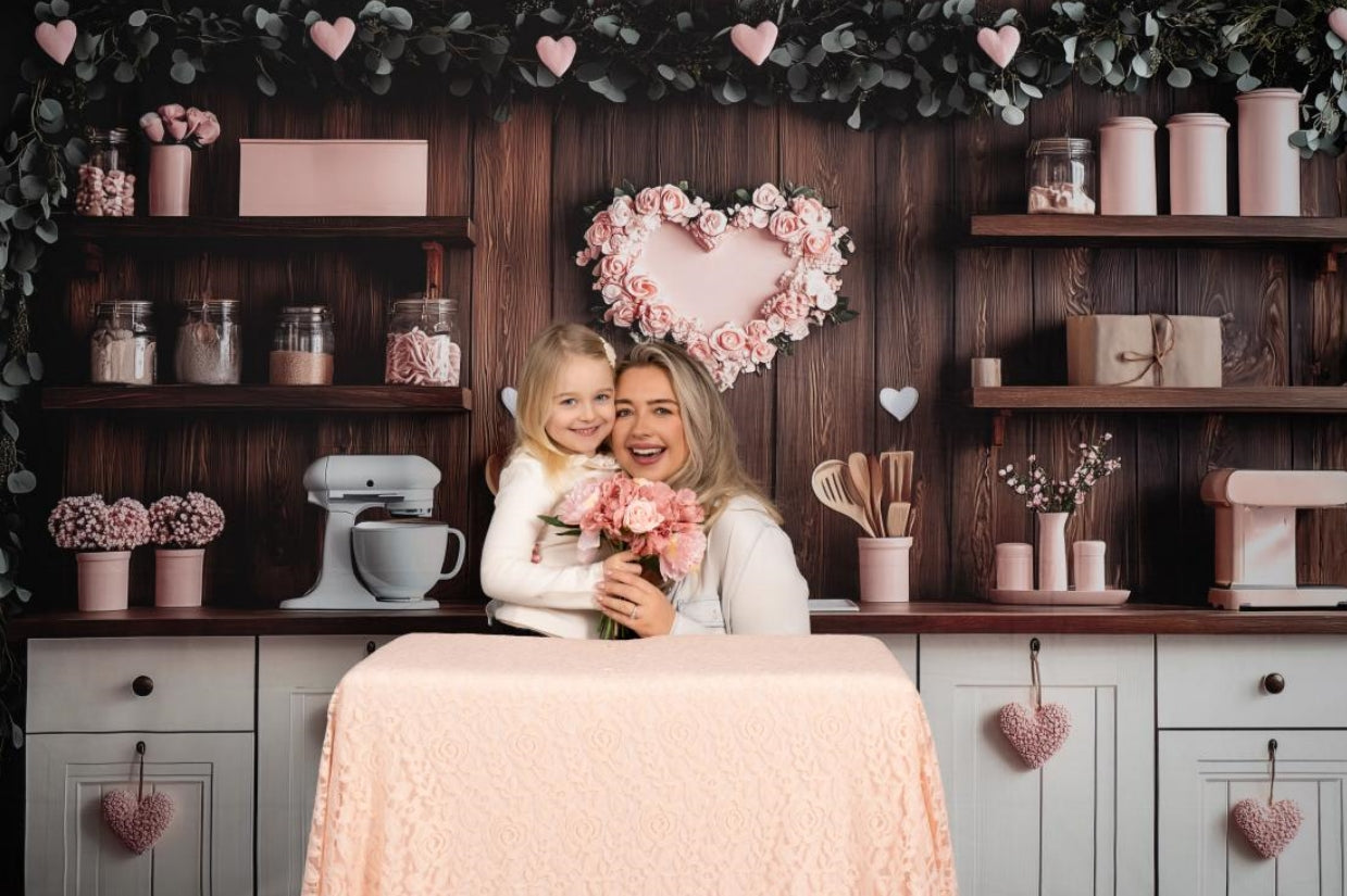 Kate Valentine's Day Pink Kitchen Hearts Backdrop Designed by Patty Roberts