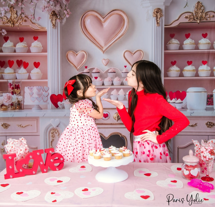 Kate Valentine's Heart Pink Kitchen Cupcake Backdrop Designed by Mini MakeBelieve