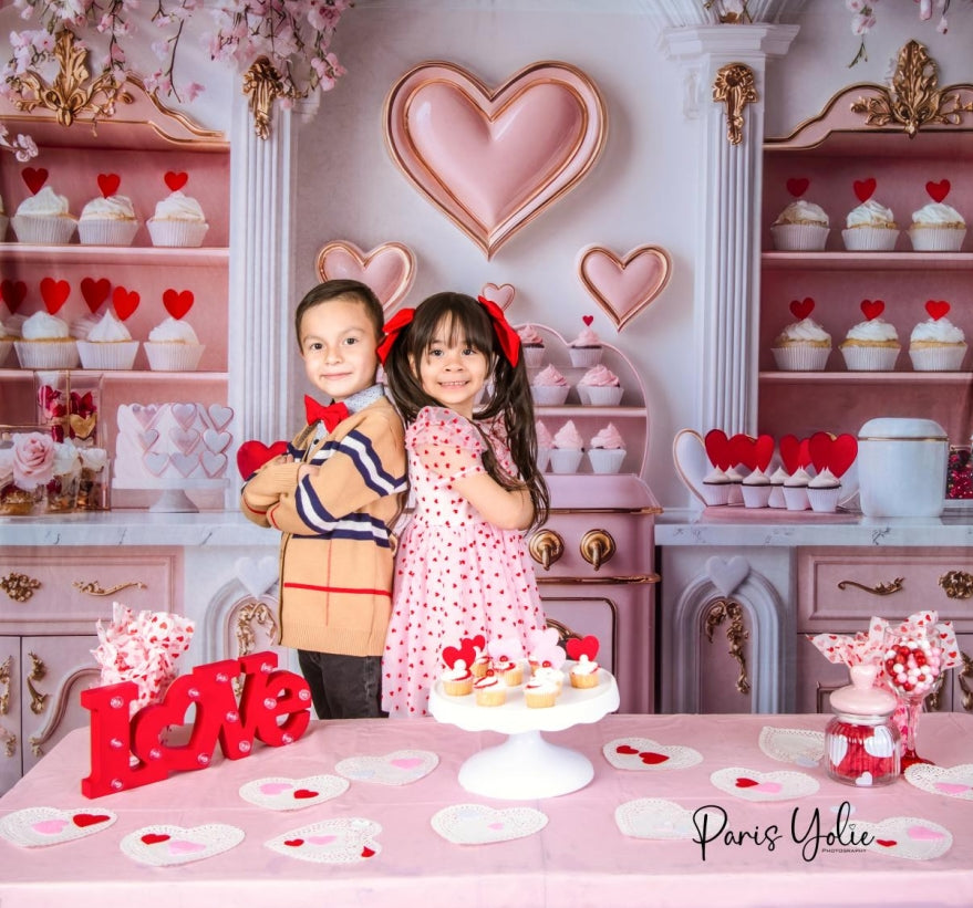 Kate Valentine's Heart Pink Kitchen Cupcake Backdrop Designed by Mini MakeBelieve