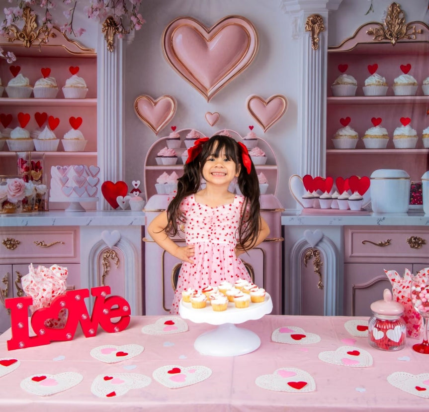 Kate Valentine's Heart Pink Kitchen Cupcake Backdrop Designed by Mini MakeBelieve