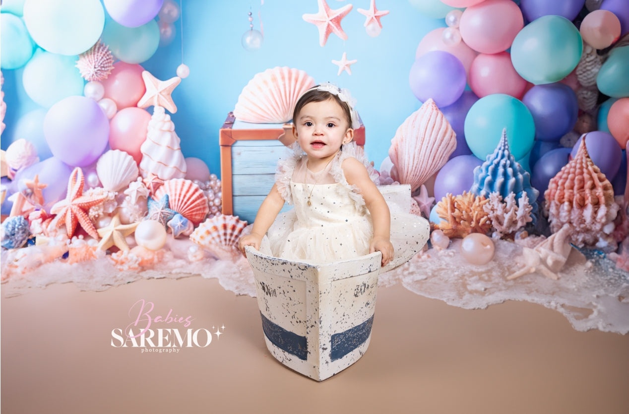 Kate Cake Smash Sea Colorful Balloons Backdrop Designed by Emetselch