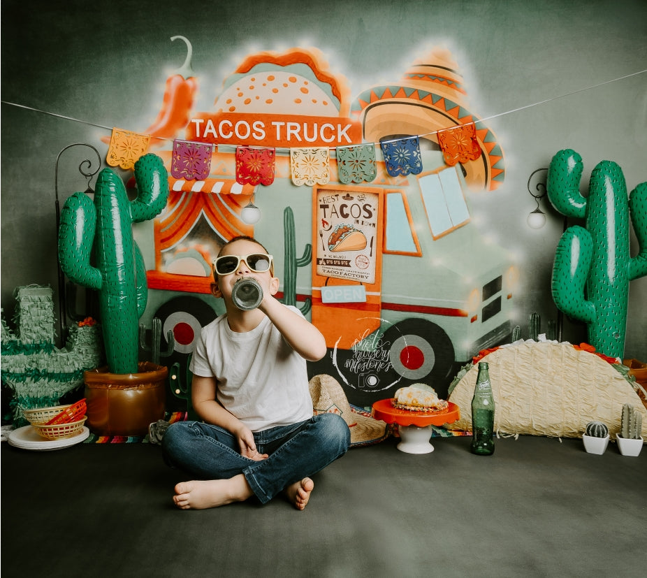 Kate Cake Smash Tacos Truck Chef Backdrop Designed by Rosabell Photography