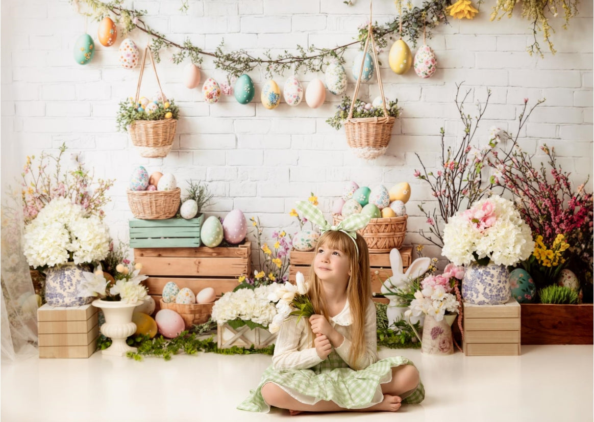 Kate Easter Bunny Floral Egg Rustic Backdrop Designed by Emetselch