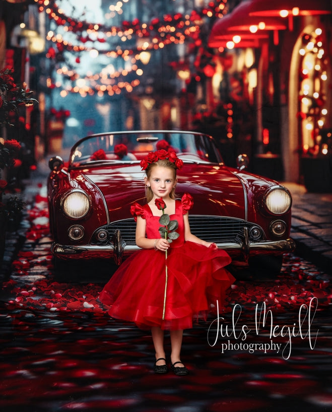 Kate Sweep Valentine Classic Red Car Street Backdrop Designed by Patty Robert