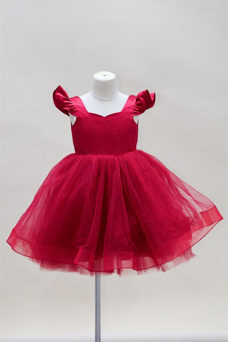 Kate Spring/Summer Valentine Red Flying Sleeves Mesh Kids Dress for Photography