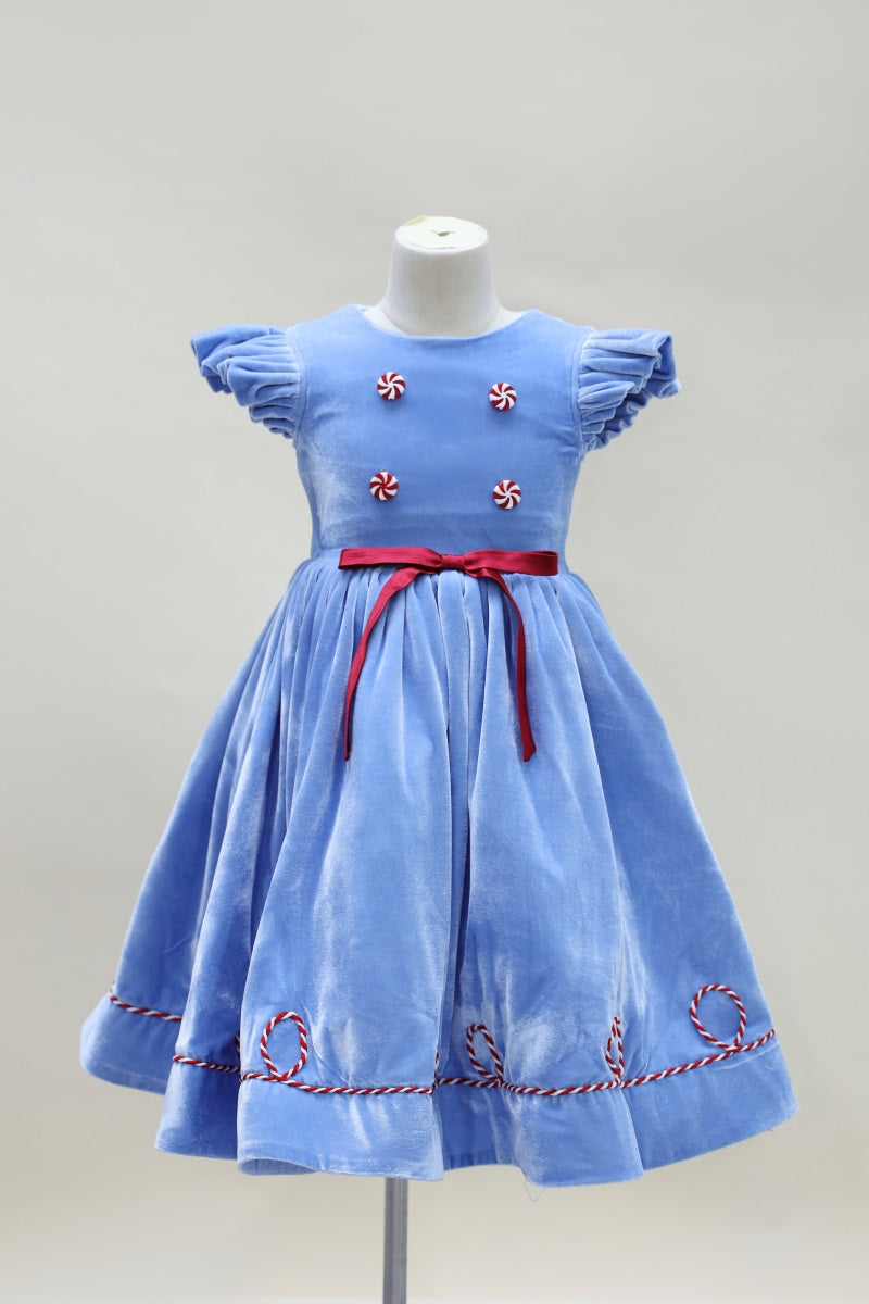 Kate Christmas Blue Fly Sleeve Kids Dress for Photography