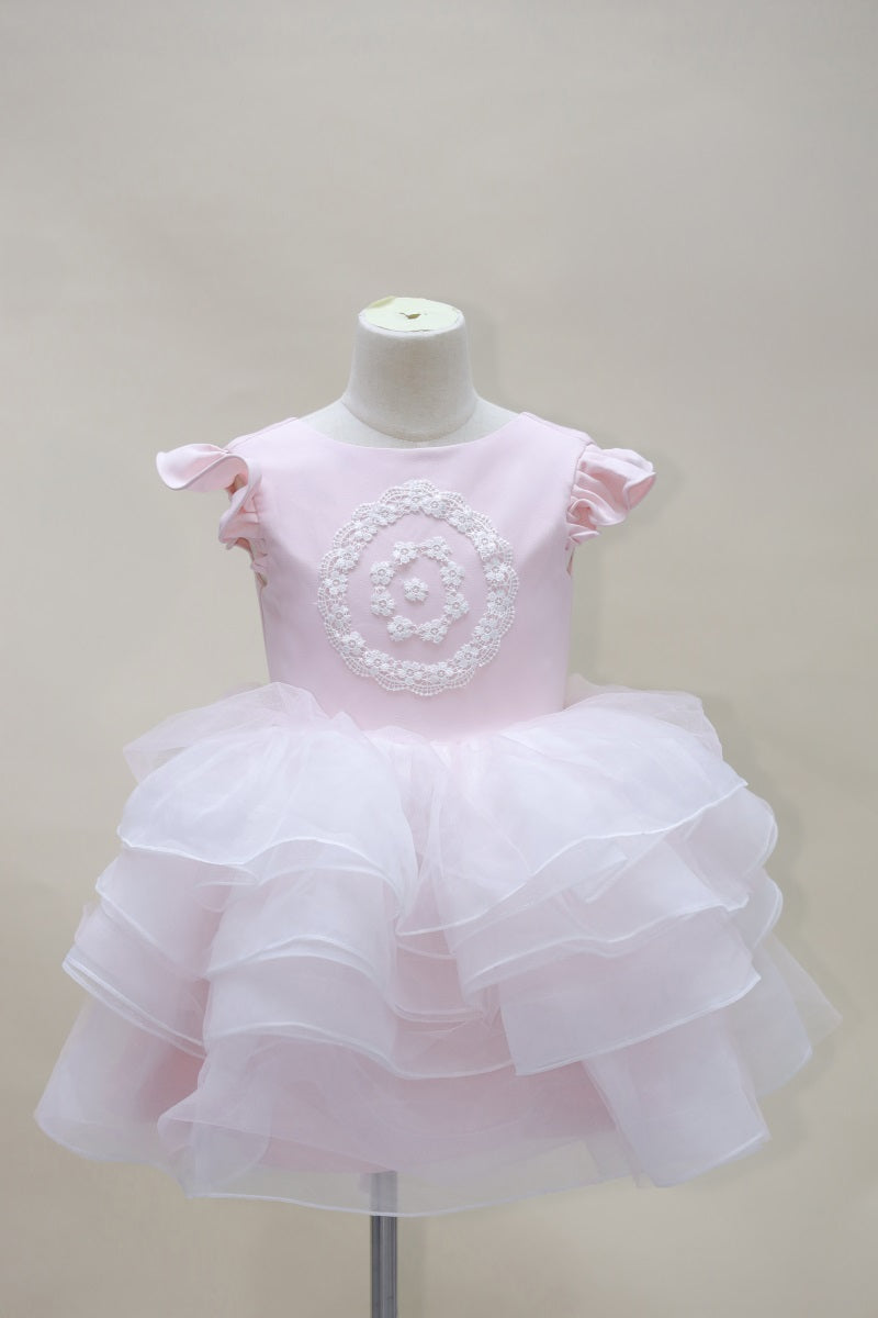 Kate Spring/Summer Pink Fly Sleeve Mesh Kids Dress for Photography