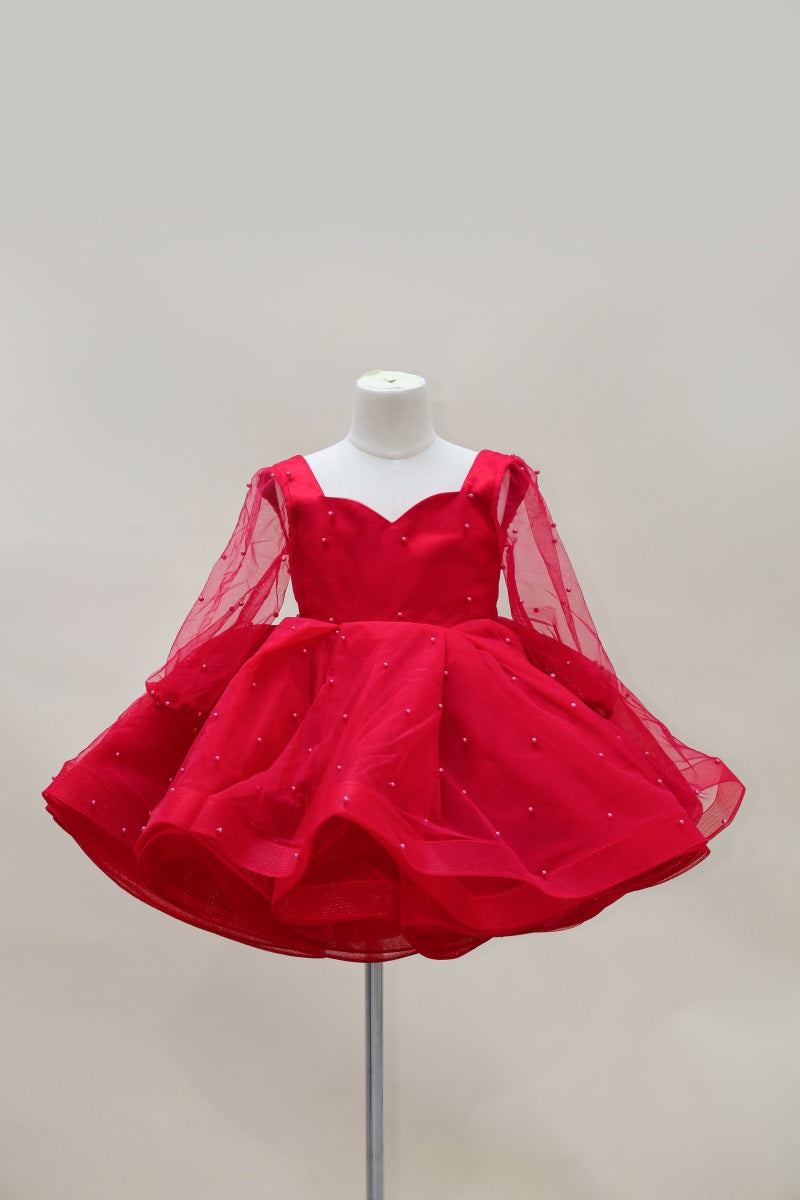 Kate Spring/Summmer Red Mesh Long Sleeve Kids Dress for Photography