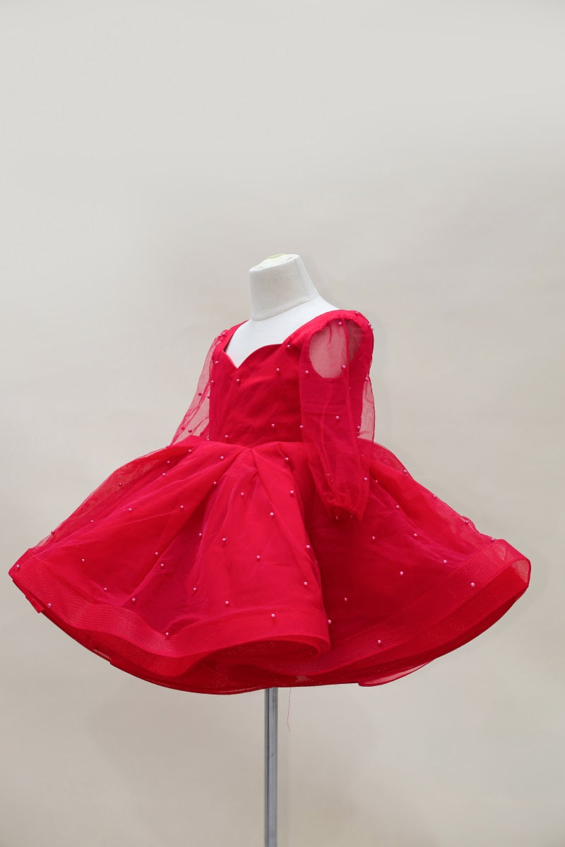 Kate Spring/Summmer Red Mesh Long Sleeve Kids Dress for Photography