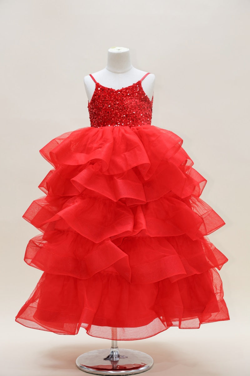 Kate Spring Mother's Day Red Sequined Tulle Kids Dress for Photography