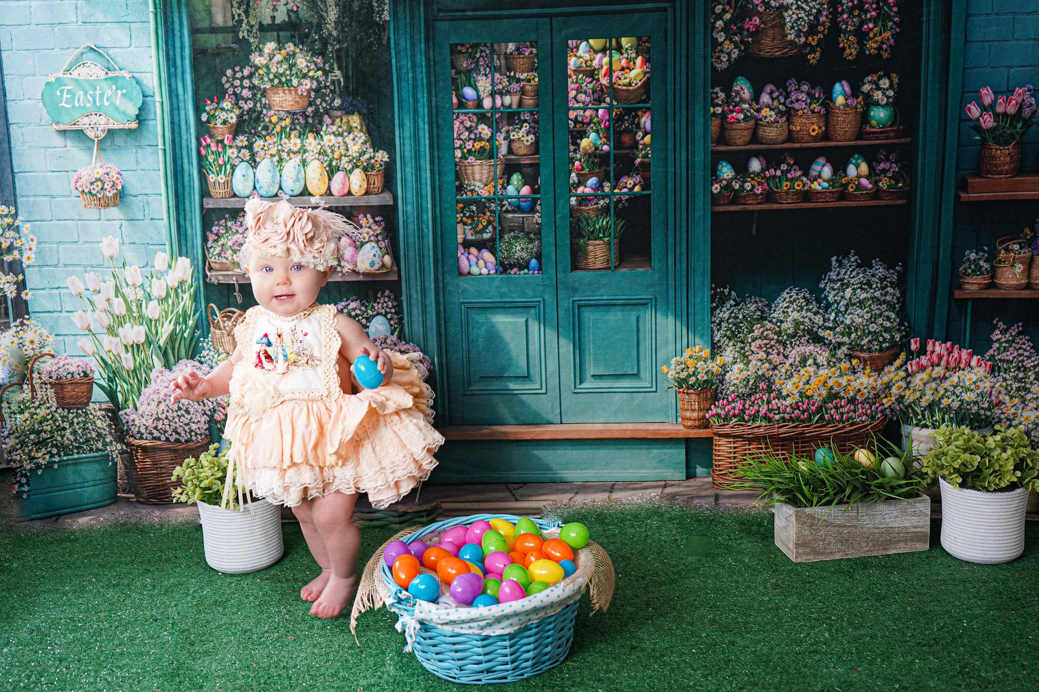 Kate Easter Flower Shop Blue Backdrop Designed by Emetselch