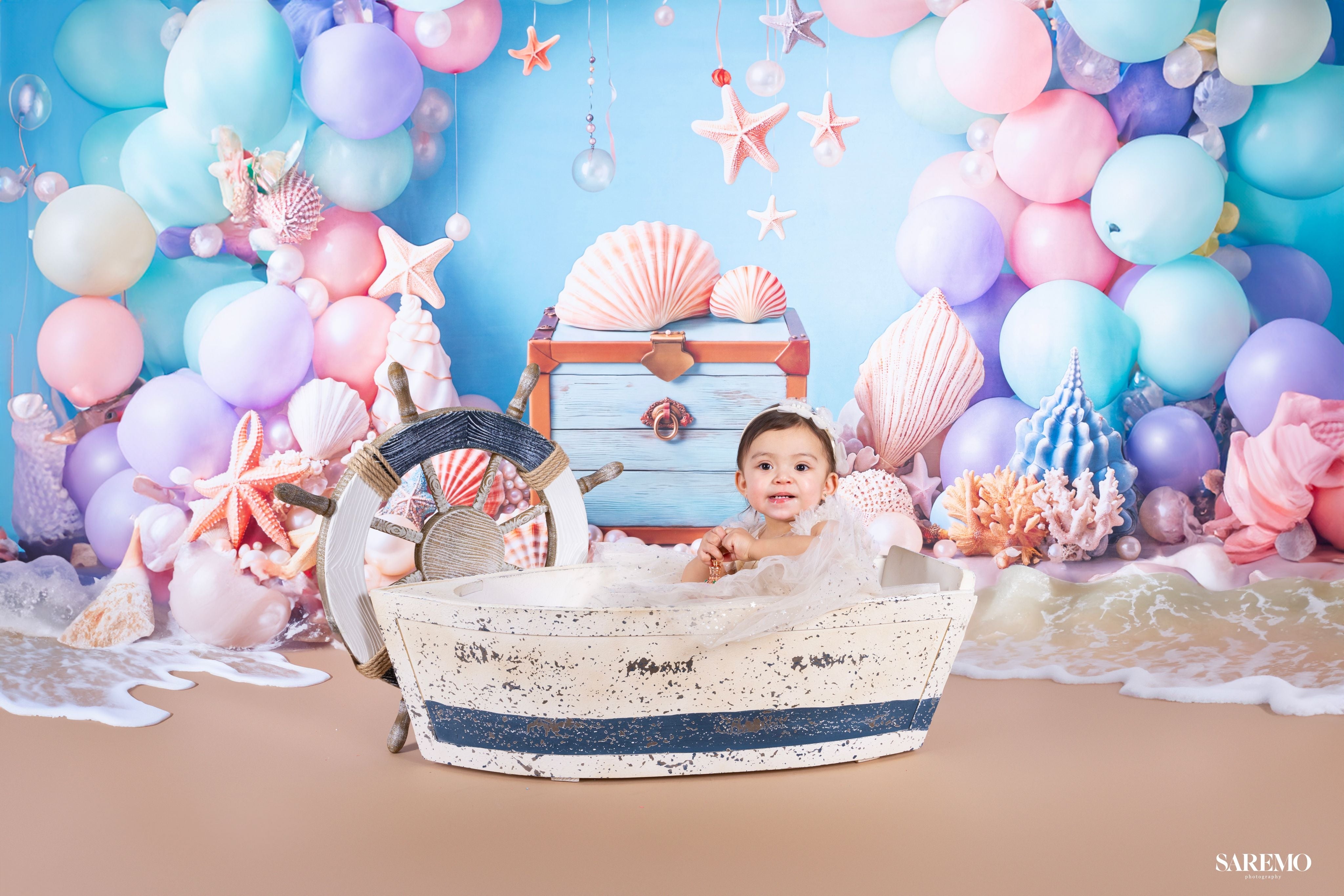 Kate Cake Smash Sea Colorful Balloons Backdrop Designed by Emetselch