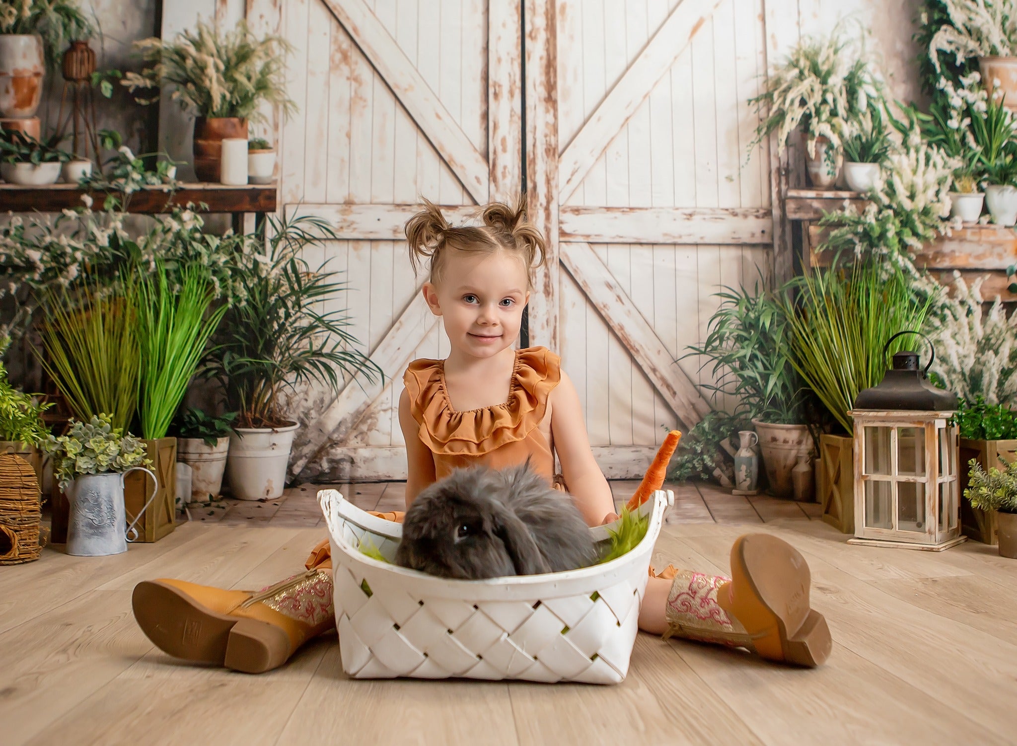 Kate Spring Backdrop White Wooden Door Green Plants Designed by Emetselch