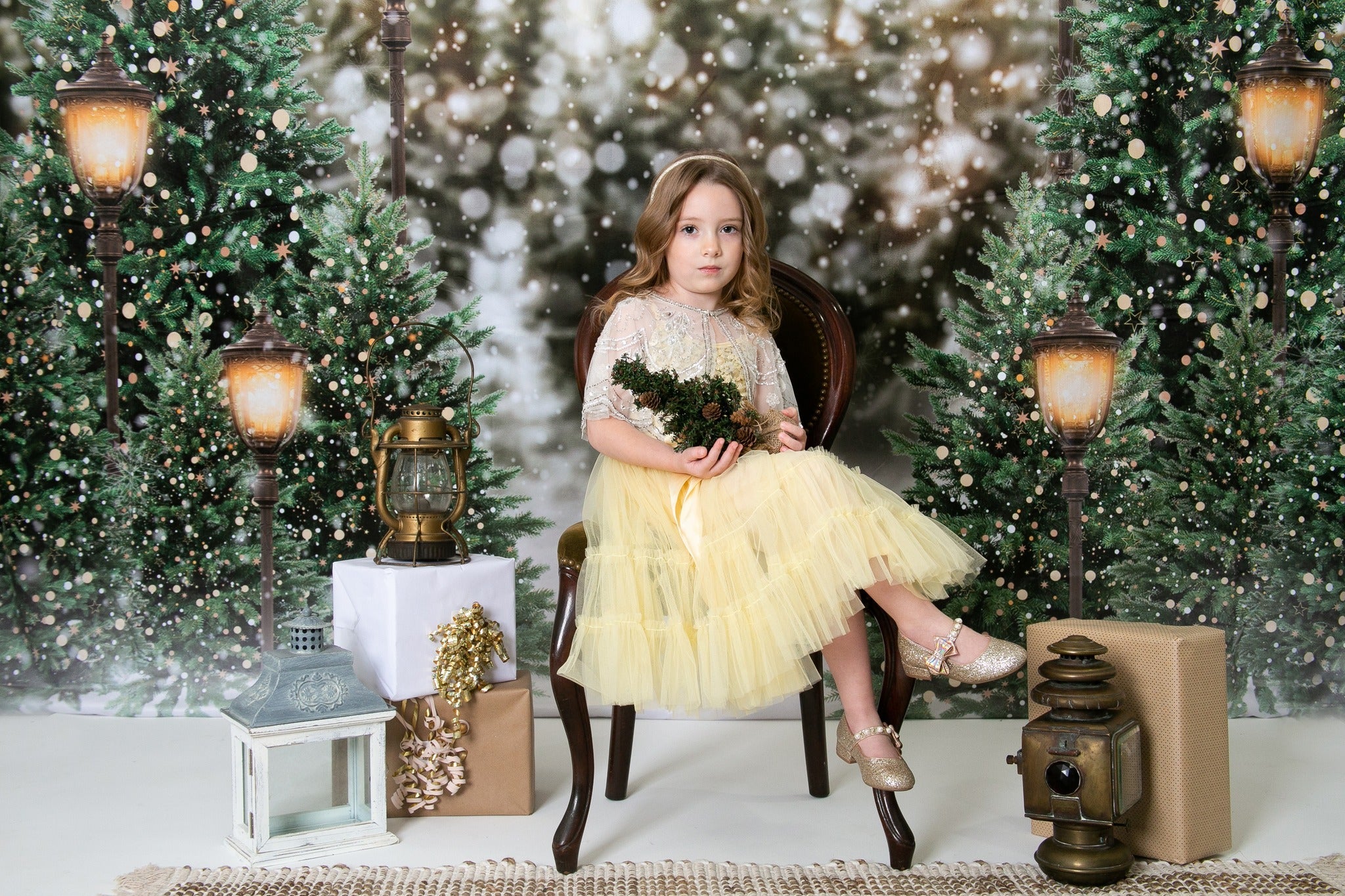 Kate Christmas Snow Forest Lights Fleece Backdrop for Photography