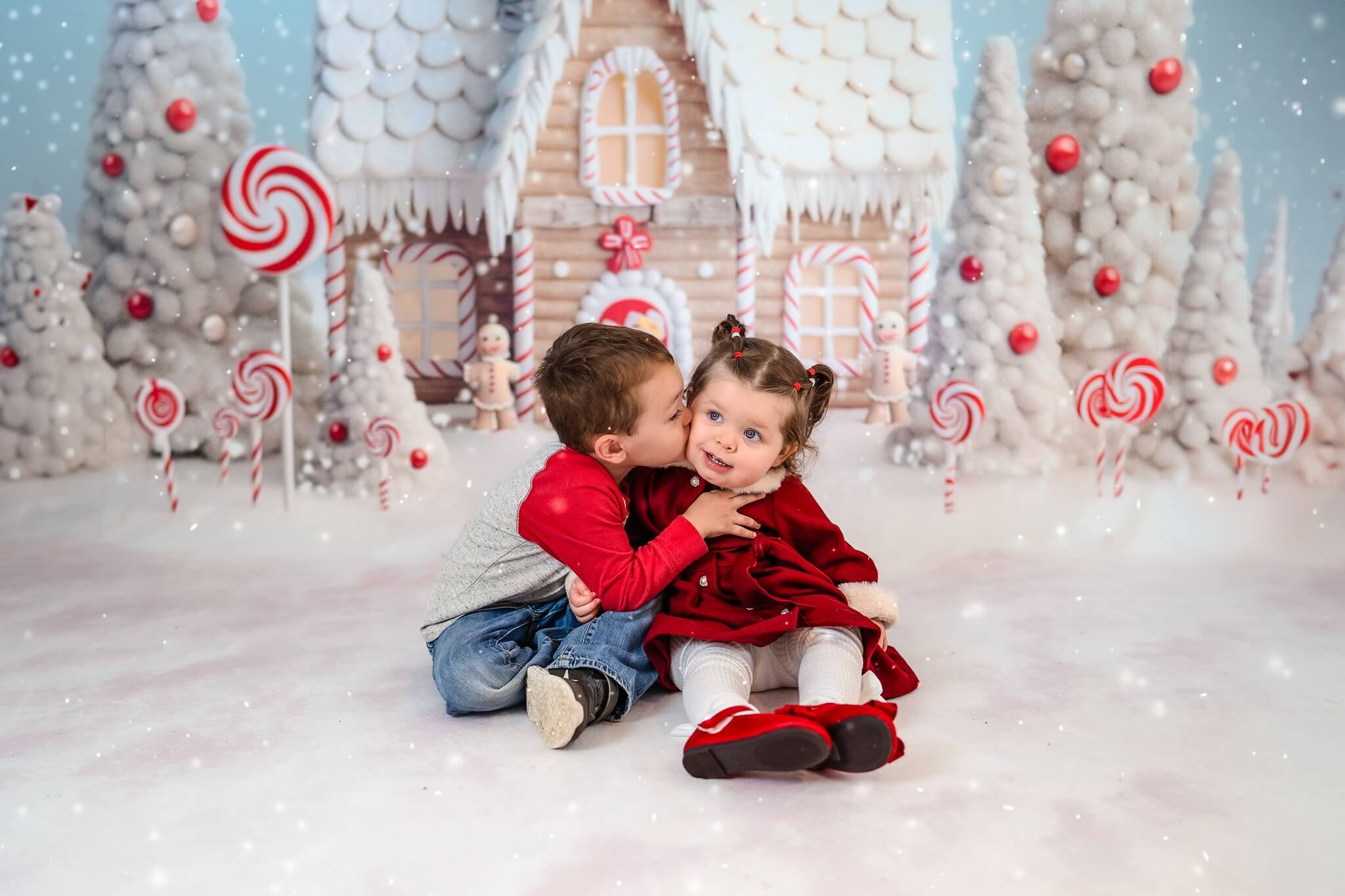 Kate Christmas Candy Backdrop Snow House+White Winter Snow Floor Backdrop for Photography