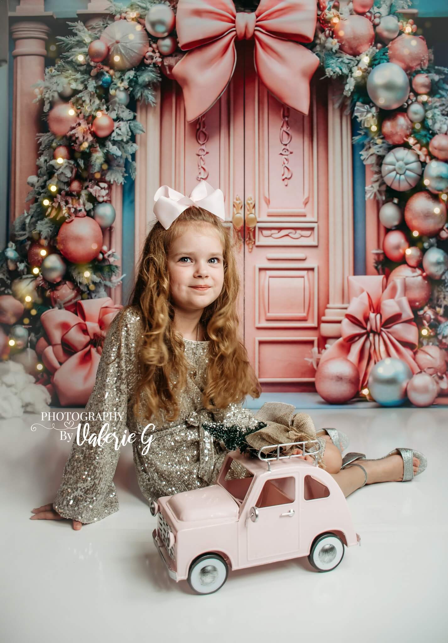 Kate Pink Christmas Bow Backdrop for Photography