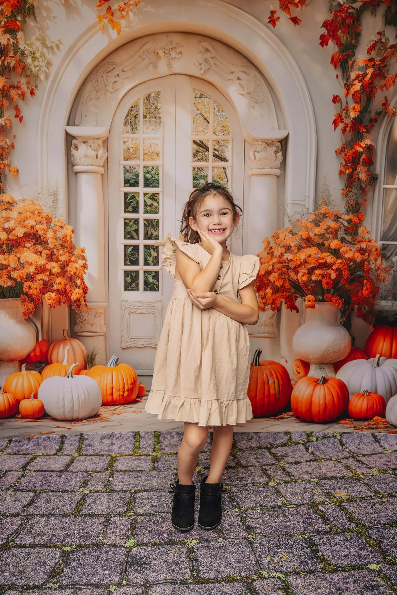 Kate Autumn Pumpkin White Door Backdrop Designed by Emetselch