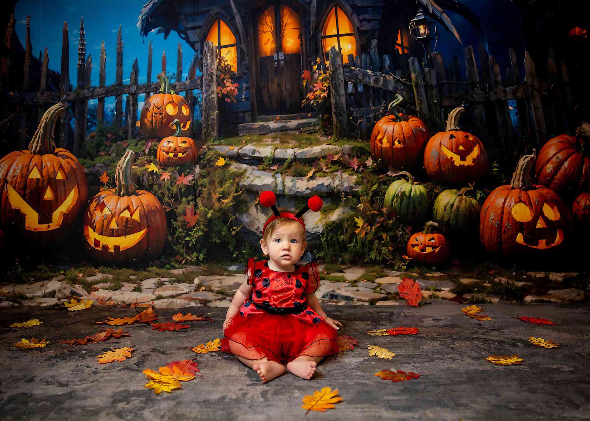 Kate Halloween Pumpkin House Backdrop Designed by Chain Photography