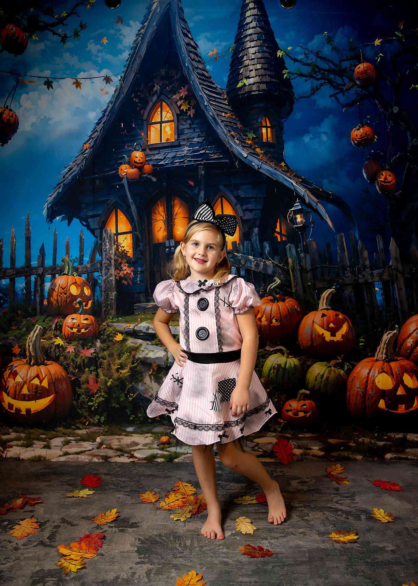 Kate Halloween Pumpkin House Backdrop Designed by Chain Photography