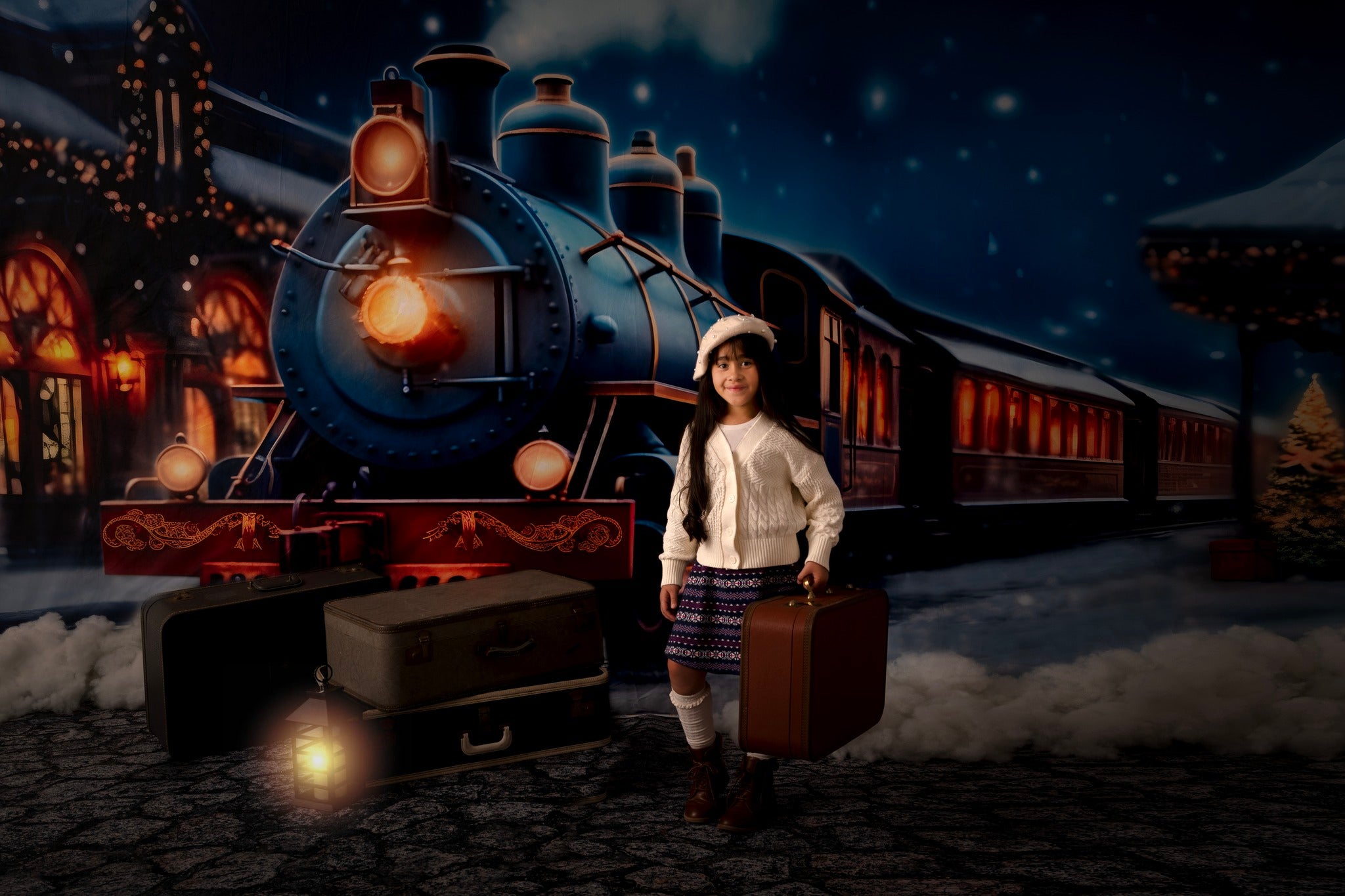 Kate Christmas Winter Train Backdrop for Photography