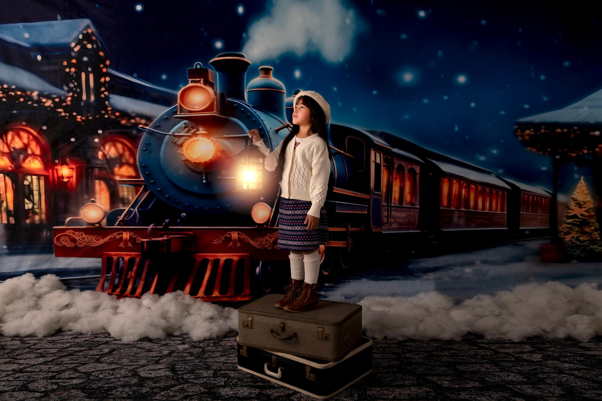 Kate Christmas Winter Train Backdrop for Photography