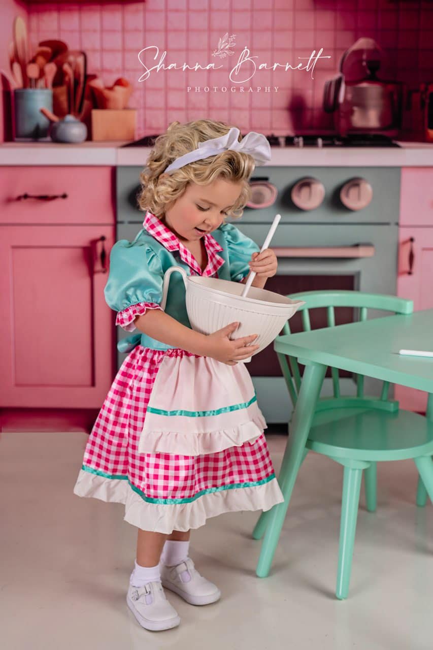 Kate Pink Dollhouse Kitchen Backdrop Designed by Mandy Ringe Photography