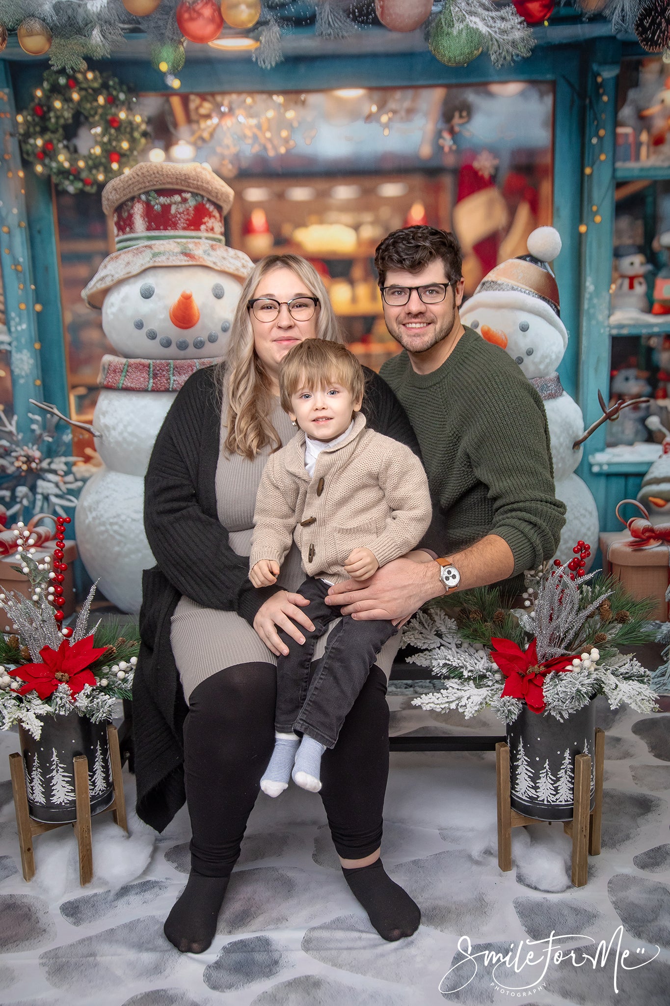 Kate Happy Snowman Shop Backdrop Winter Christmas Designed by Laura Bybee