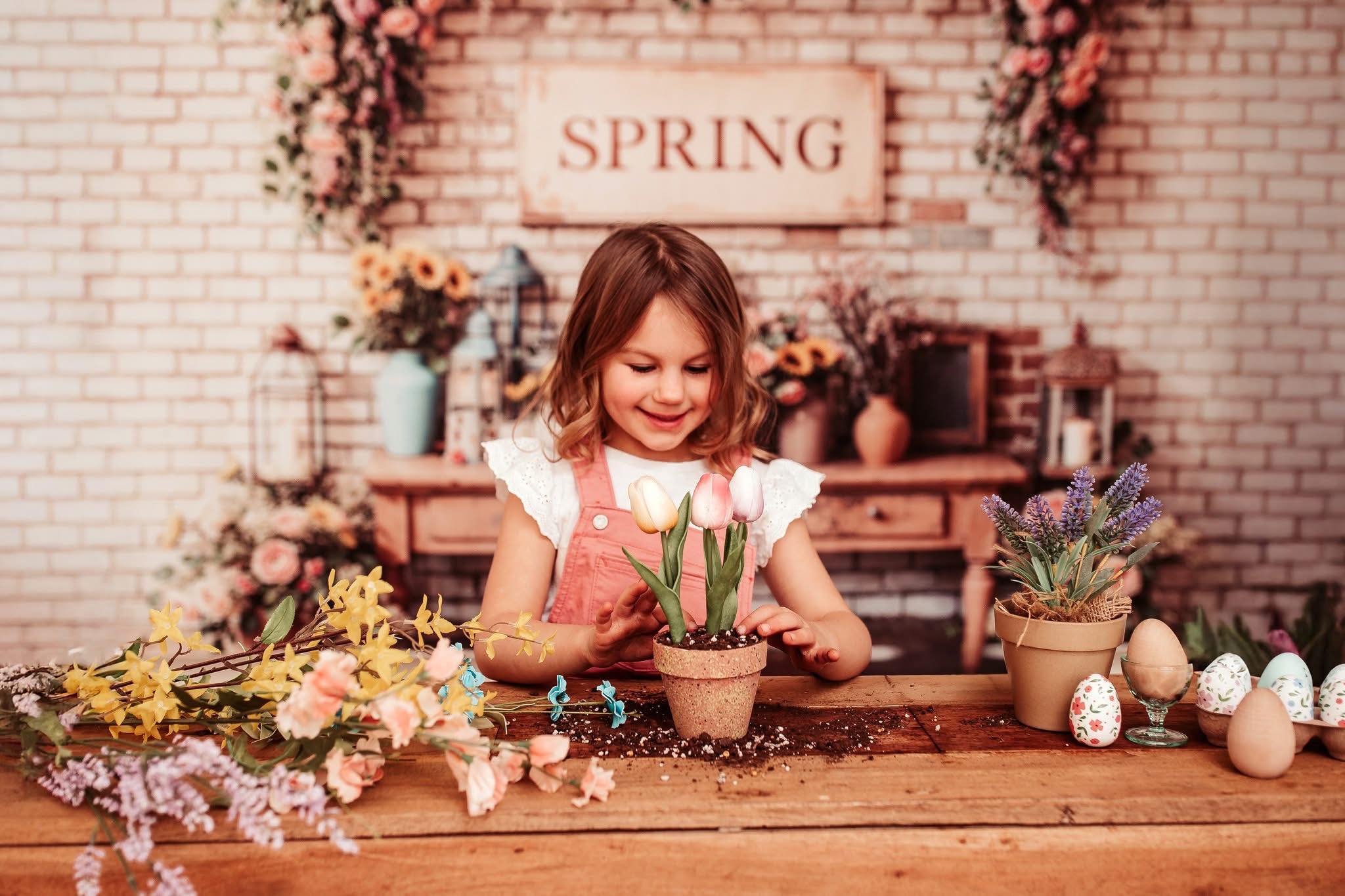 Kate Spring Floral Vintage Brick Wall Backdrop Designed by Emetselch