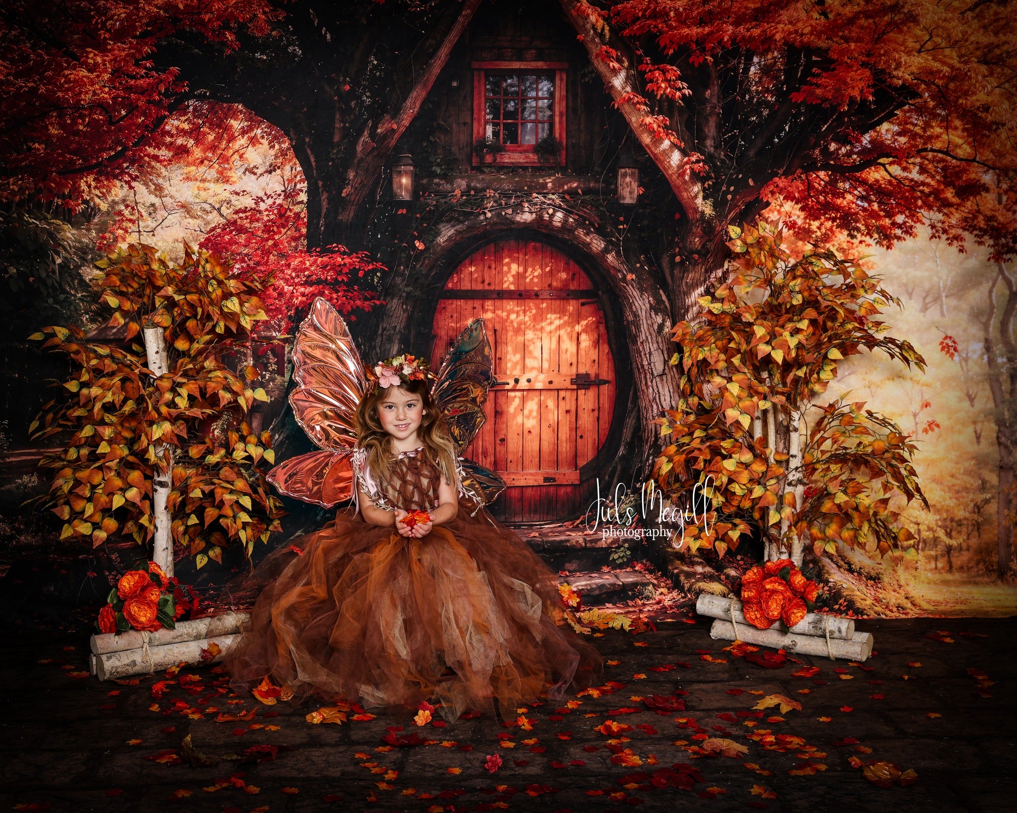 Kate Fall Maple Leaves Treehouse Forest Backdrop Designed by Emetselch