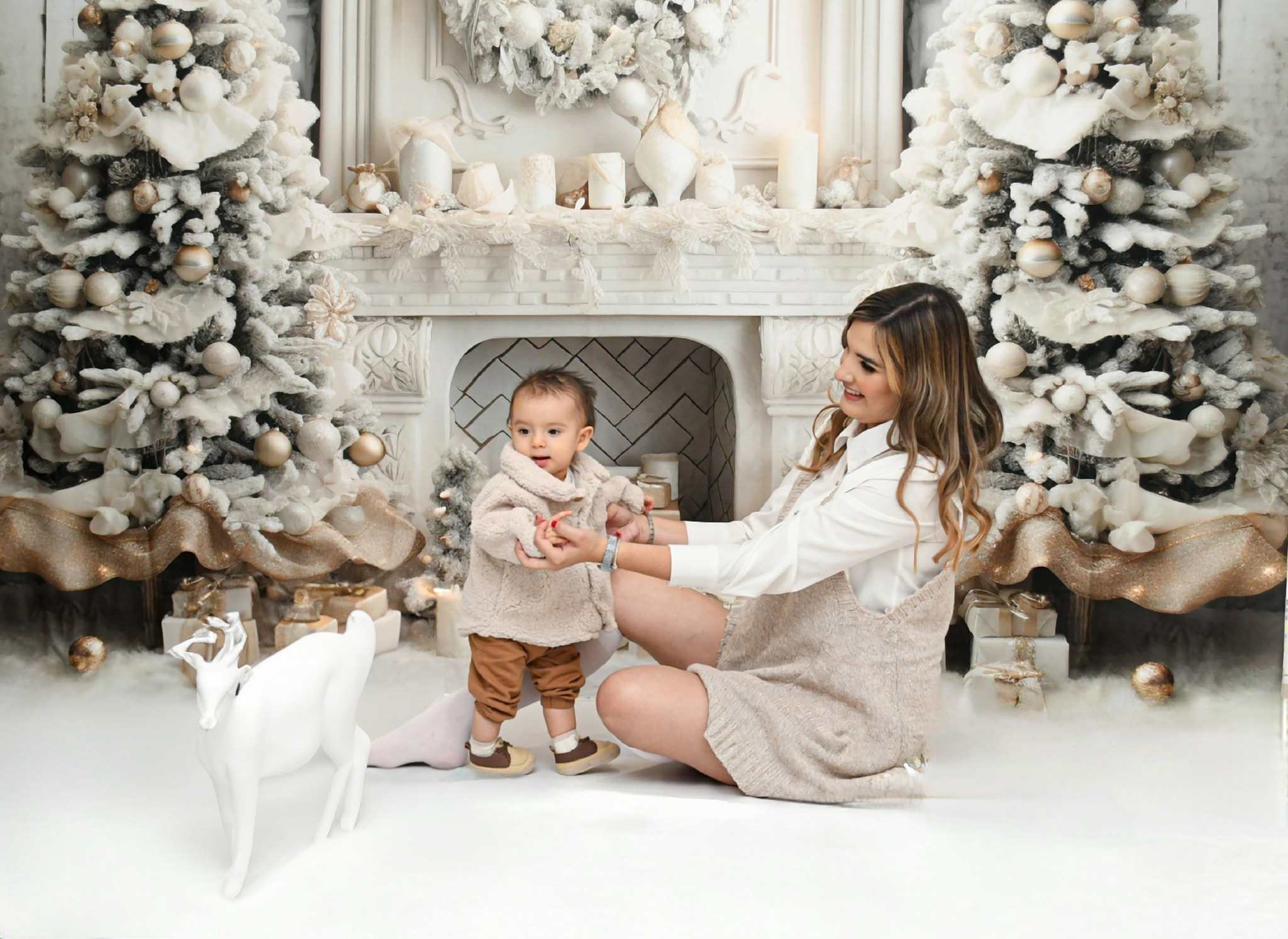 Kate Christmas Tree Fireplace Gift Backdrop for Photography