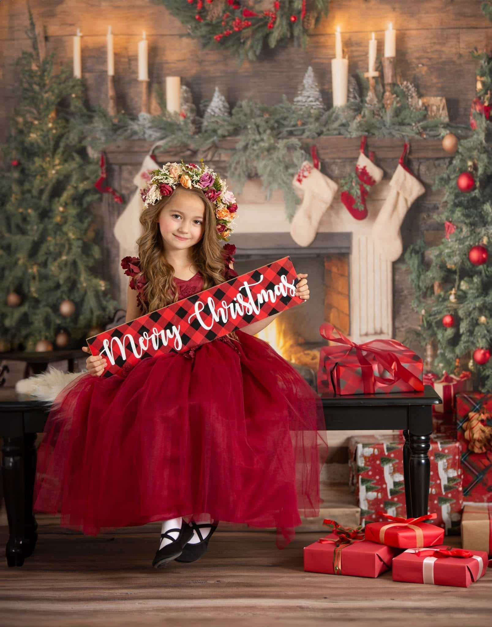 Kate Christmas Santa Room Fireplace Socks Backdrop for Photography