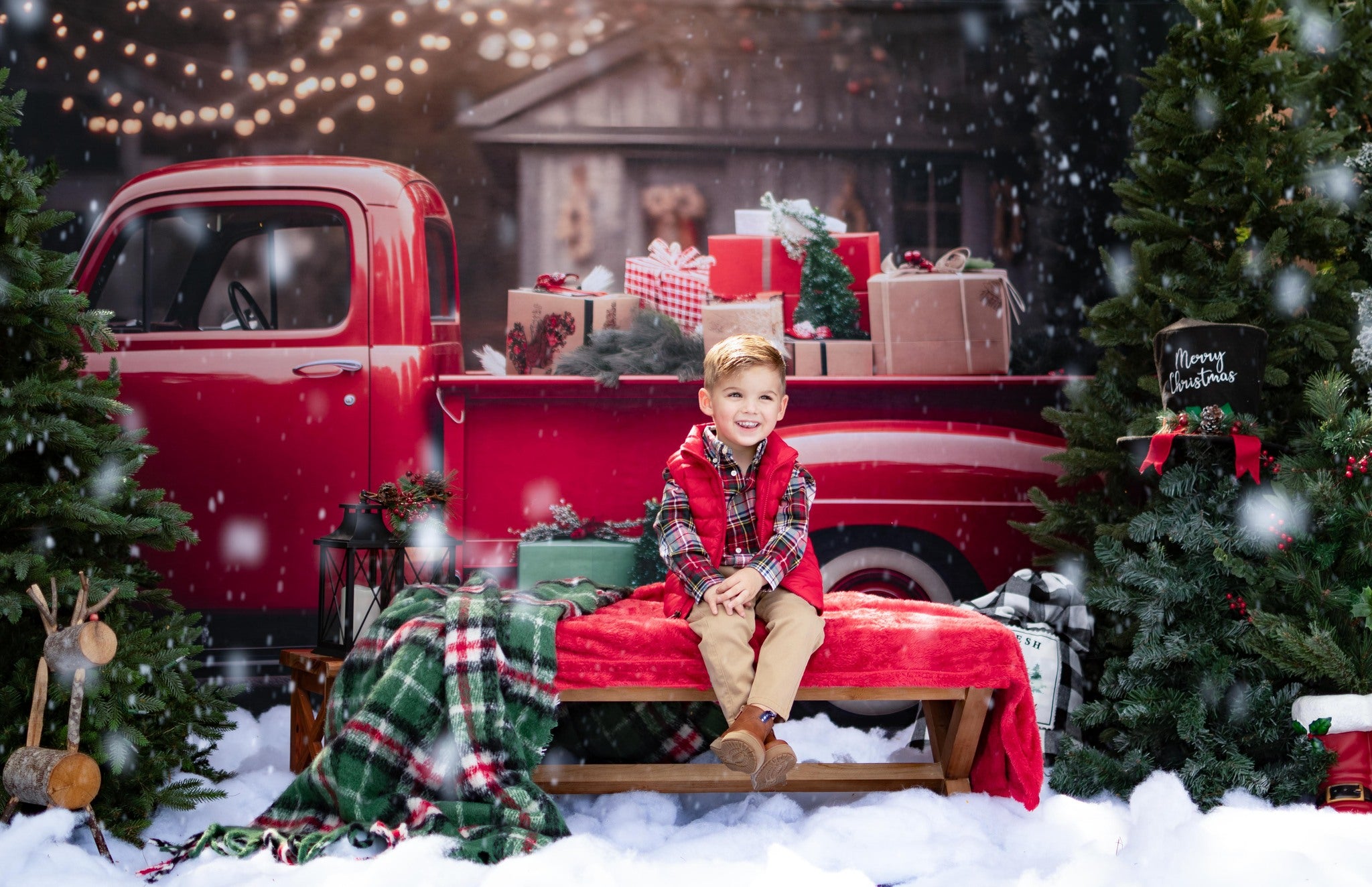 Red truck online christmas lights