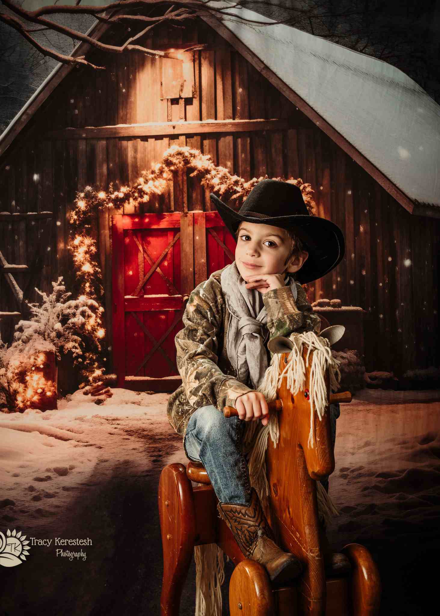 Kate Christmas Way to Red Barn Night Backdrop for Photography