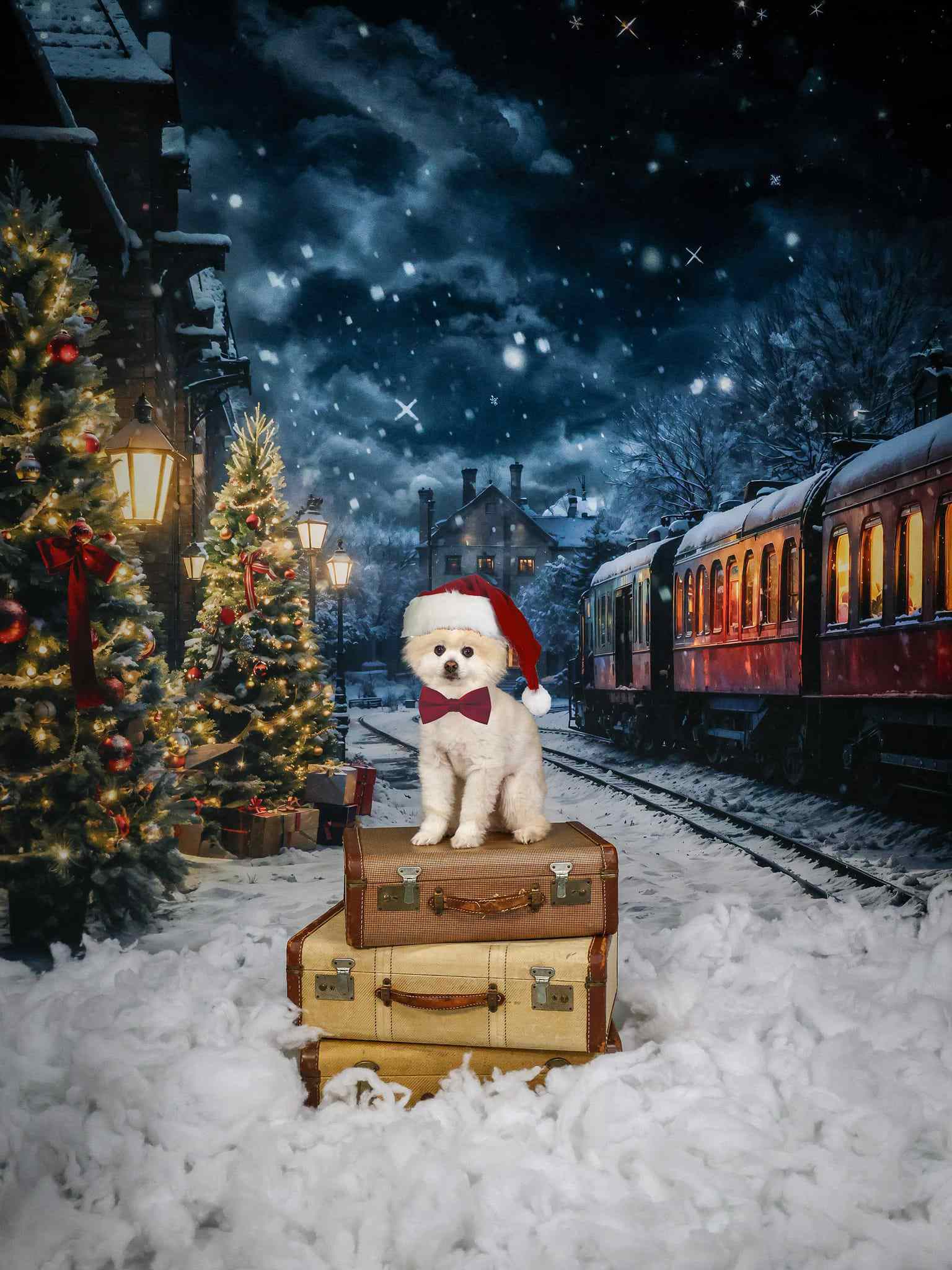 Kate Winter Christmas Tree Train Backdrop Designed by Emetselch